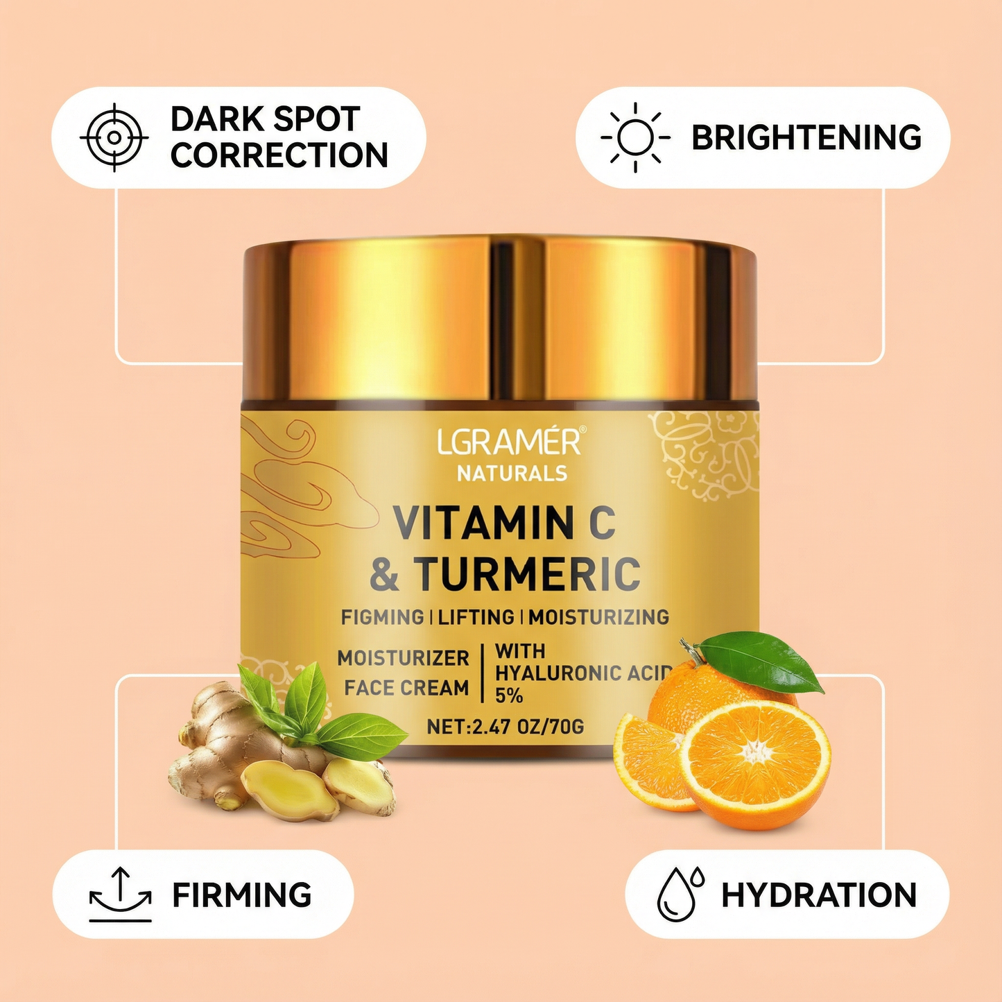 Vitamin C + Turmeric Firming Face Cream – Brightening, Anti-Aging & Dark Spot Corrector